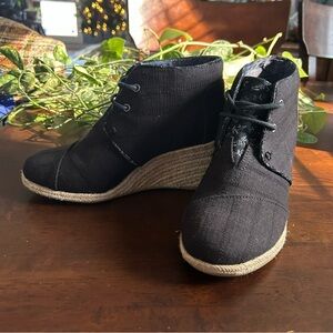 TOMS Black Wedge Ankle Boots